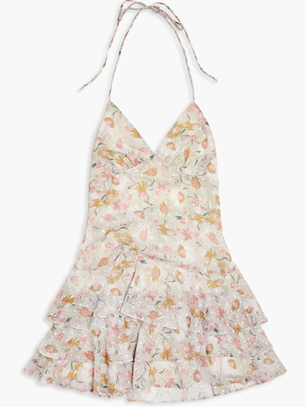 NWT Medium Forever 21 Cream Floral Halter Dress with Pink Accents